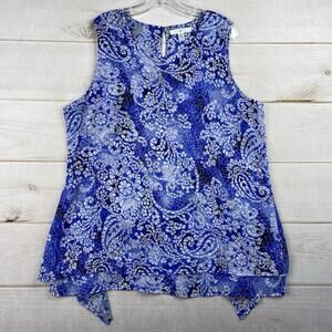 Fever Blouse Womens XL Floral Paisley Sleeveless Asymmetrical Layered Colorful